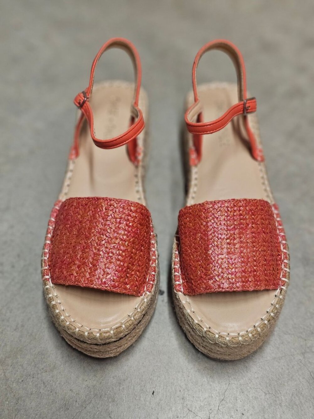 Womens Coral Straw Espadrille Platform Sandals With Adjustable Ankle Strap - Sum